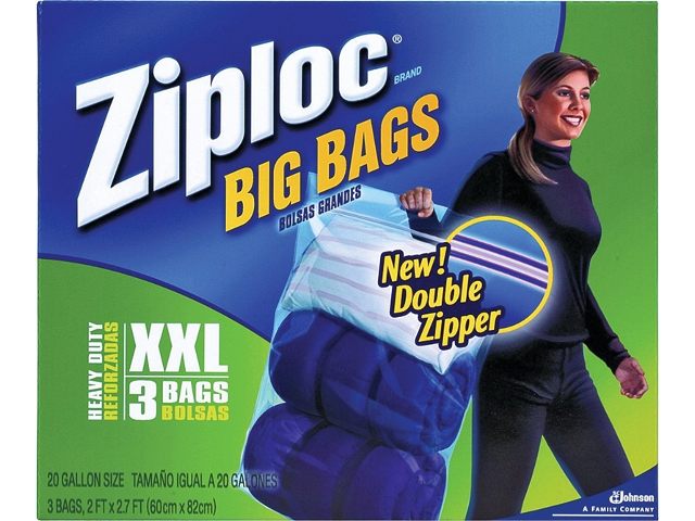 Ziploc XXL Big Bag 20 Gallon Heavy Duty Clear Plastic 2 Foot X 2.7 Foot 3ct  (Pack of 8)