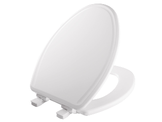 White Elongated Wood Toilet Seat with Twist Hinges