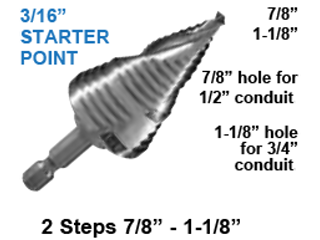 High Speed Steel Drill Bit 2 Steps, 7/8 In -  1-1/8 In