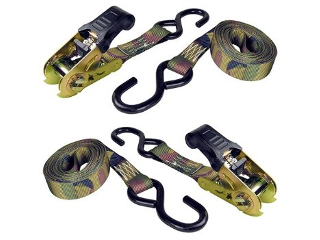 1 In x 12 Ft Camo Ratchet Tiedown with S-Hooks and Padded Handle