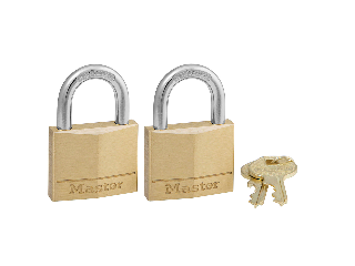 Solid Body Padlock #140TKA Brass 1-9/16 In Wide 7/8 In Shackle, 2 Pack