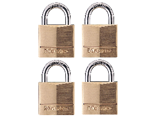 Solid Body Padlock #140Q Brass 1-9/16 In Wide 7/8 In Shackle, 4 Pack