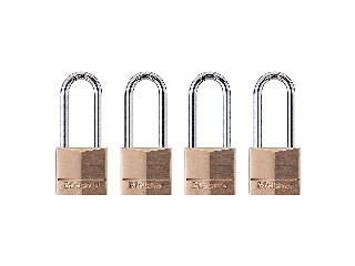 Solid Brass Body Padlock 1-9/16 In Wide 2 In Shackle, 4 Pack