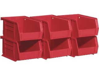 Plastic Red 2 Rail Bins, 6 Pack