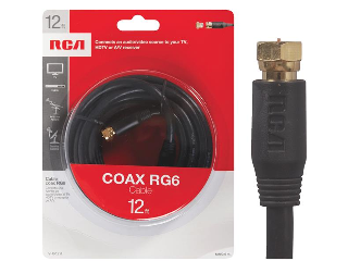 Black RG6 Co-Axial Cable, 12 Ft