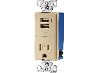 Combination 2 Port Usb/Receptacle 15 Amp, Ivory