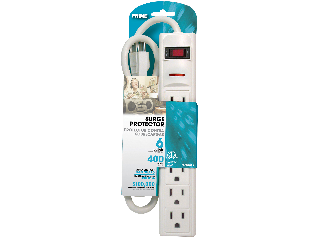 Plastic 6 Outlet Surge Protector Strip, 1-1/2 Ft Power Cord