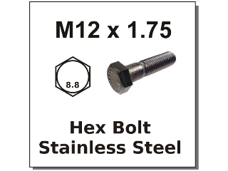 M12 x 1.75 Hex Bolts Stainless Steel