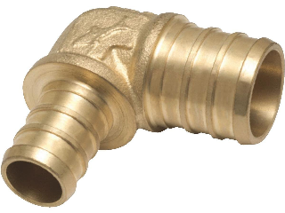 PEX Brass 90 Degree Reducing Elbow, 1/2 In Barb x 3/4 In Barb