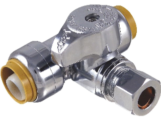 Push-to-Connect Stop Tee Valve, 1/2 In x 1/2 In x 3/8 In