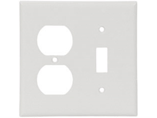 White Switch And Duplex Receptacle Combination Plate, 2 Gang