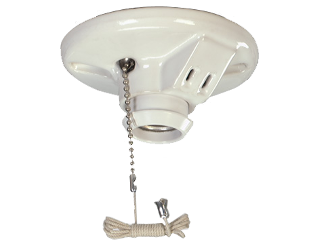 Lamp Holder, Porcelain with Pull Chain and Outlet