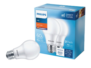 LED 60W Soft White A19 Light Bulb, 2 Pk