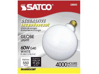 G40 Incandescent Globe Light Bulb, 60 W