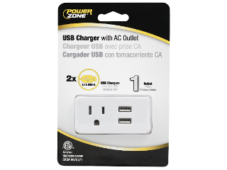 Outlet Tap, 2.1 A, 2-USB Port, 1-Outlet, White