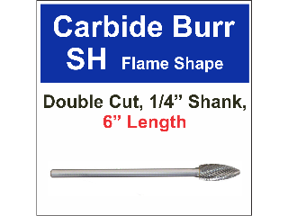 Flame Shape Carbide Burrs, 6 In (Sizes)