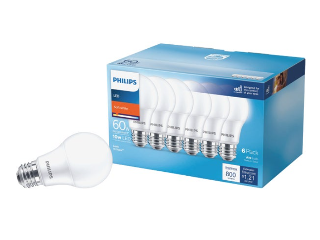 LED 60W Soft White A19 Light Bulb, 6 Pk