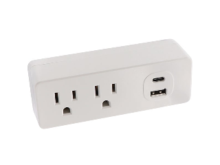 White 15A 2-Outlet Wall Tap with 1 USB-A & 1 USB-C