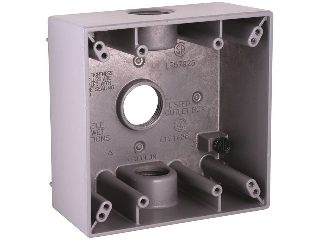 WeatherProof 2 Gang 3 Holes Outlet Box, 3/4 In Gray