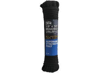 Braided Black Poly Rope, 1/8 In x 50 Ft