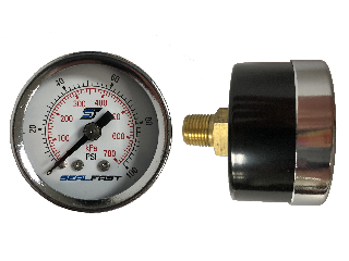 1-1/2 In Steel Pressure Gauge 100 PSI, 1/8 In Center Back Mount