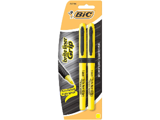 Bic Brite Liner Grip Chisel Tip Yellow Highlighter, 2 Pack