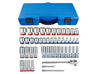 SAE & Metric Socket Set, 1/2 In Drive 47 piece