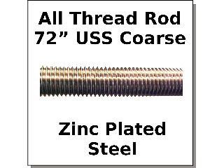 All Thread Rod Zinc Plated Steel, 72" Long (Sizes)