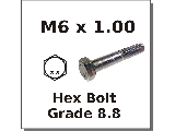 M6 x 1.00 Coarse Metric Hex Bolt Grade 8.8