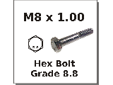 M8 x 1.00 Fine Metric Hex Bolt Grade 8.8