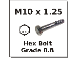 M10 x 1.25 Fine Metric Hex Bolt Grade 8.8