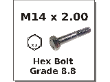 M14 x 2.00 Coarse Metric Hex Bolt Grade 8.8