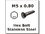 M5 x 0.80 Hex Bolts Stainless Steel