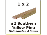 1 x 2 x 8 #2 Southern Yellow Pine S4S