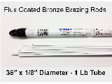 Flux Coated Bronze Brazing Rod Low Fuming 36 In x 1/8 In, 1 Lb Tube