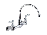 Chrome Kitchen Wall Mount Faucet, 6 In Spout - 2