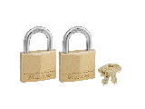 Solid Body Padlock #140TKA Brass 1-9/16 In Wide 7/8 In Shackle, 2 Pack