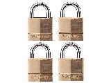 Solid Body Padlock #140Q Brass 1-9/16 In Wide 7/8 In Shackle, 4 Pack