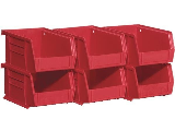 Plastic Red 2 Rail Bins, 6 Pack