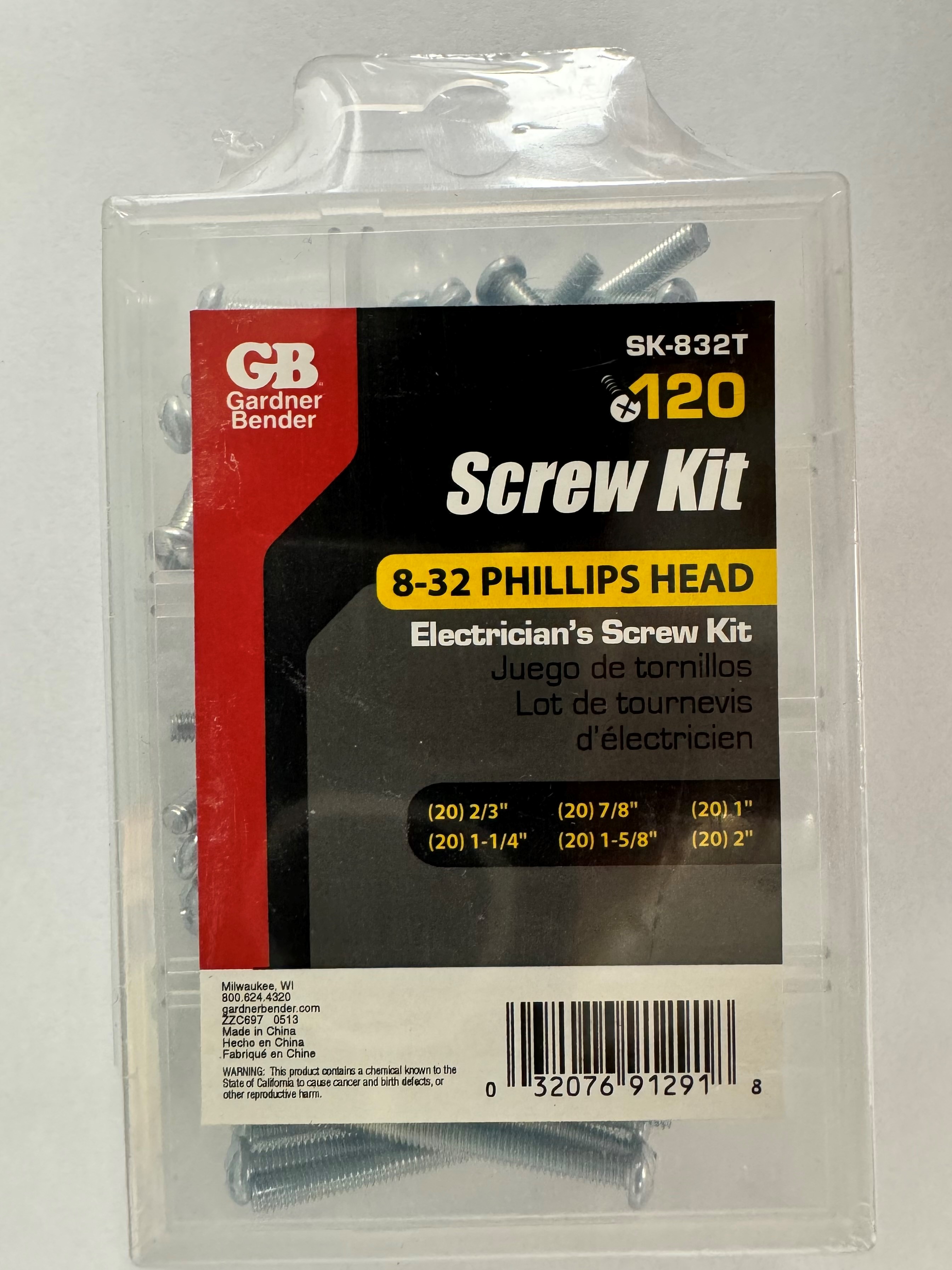 Electrician's Round Head Screw Kit, Size #8-32