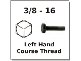 Left Hand Thread Hex Cap Screws 3/8-16,  Grade 5, (Lengths)