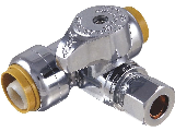 Push-to-Connect Stop Tee Valve, 1/2 In x 1/2 In x 3/8 In