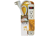 Plastic 6 Outlet Power Strip, 3 Ft Cord