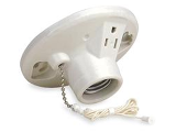 Pull Chain Porcelain Lampholder With Grounded Outlet