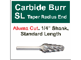 Aluminum Cut Taper Radius End Carbide Bur (Sizes)