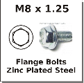 M8 x 1.25 x 16mm Flange Bolt Steel with Zinc Finish