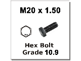 M20 x 1.50 Extra Fine Metric Hex Bolt Grade 10.9