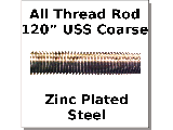 All Thread Rod Zinc Plated Steel, 120" Long (Sizes)