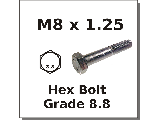 M8 x 1.25 Coarse Metric Hex Bolt Grade 8.8