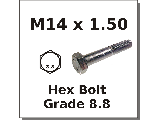 M14 x 1.50 Fine Metric Hex Cap Screw Grade 8.8 (Lengths)